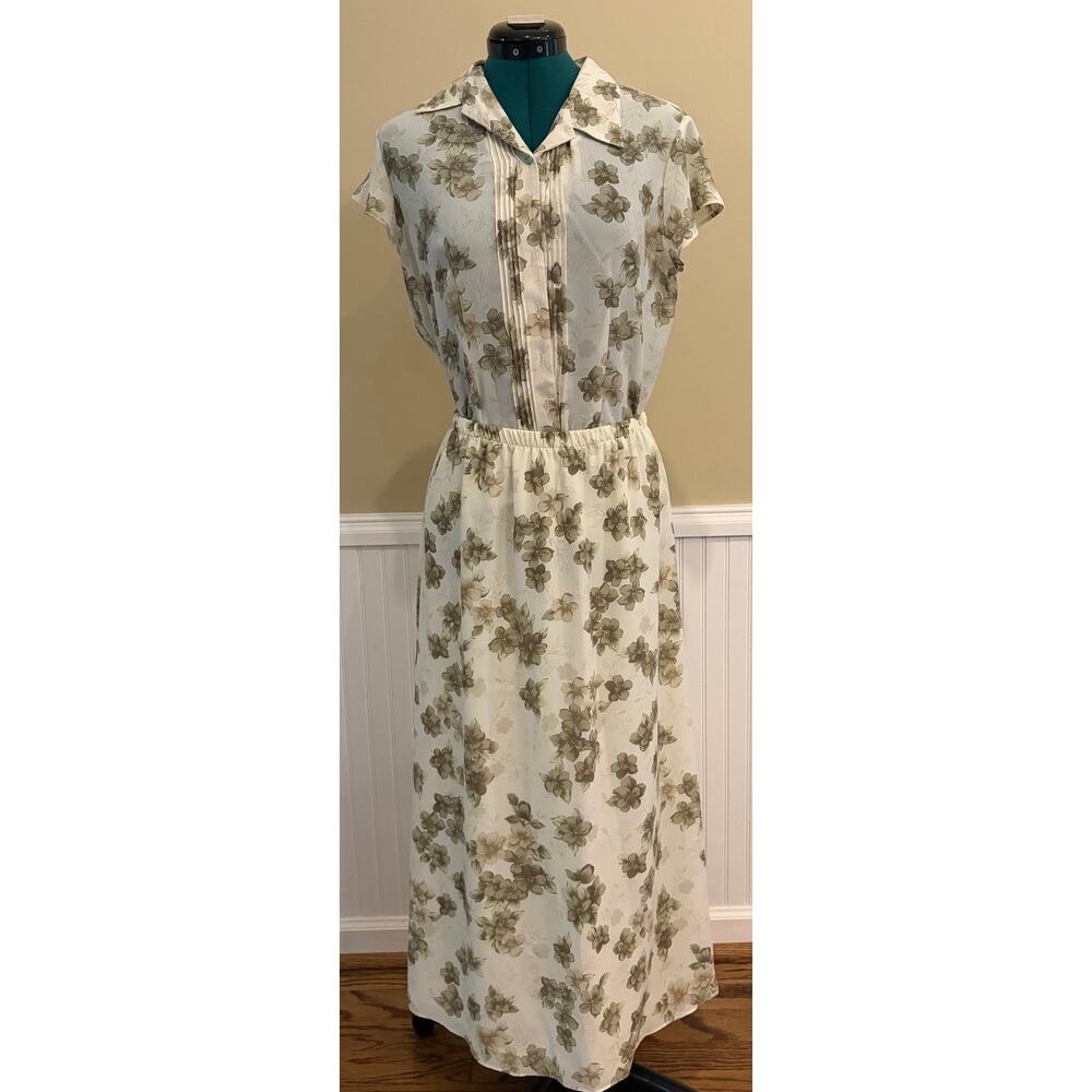 Laura Scott 2 Pc Dress Set Small Floral Button Front Blouse & Skirt Cottagecore